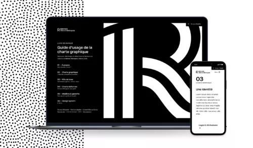 Le webdesign du guide de marque de Rennes Métropole joue pleinement la carte du noir et blanc