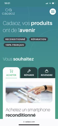 Capture d'écran du site Cadaoz sur smartphone